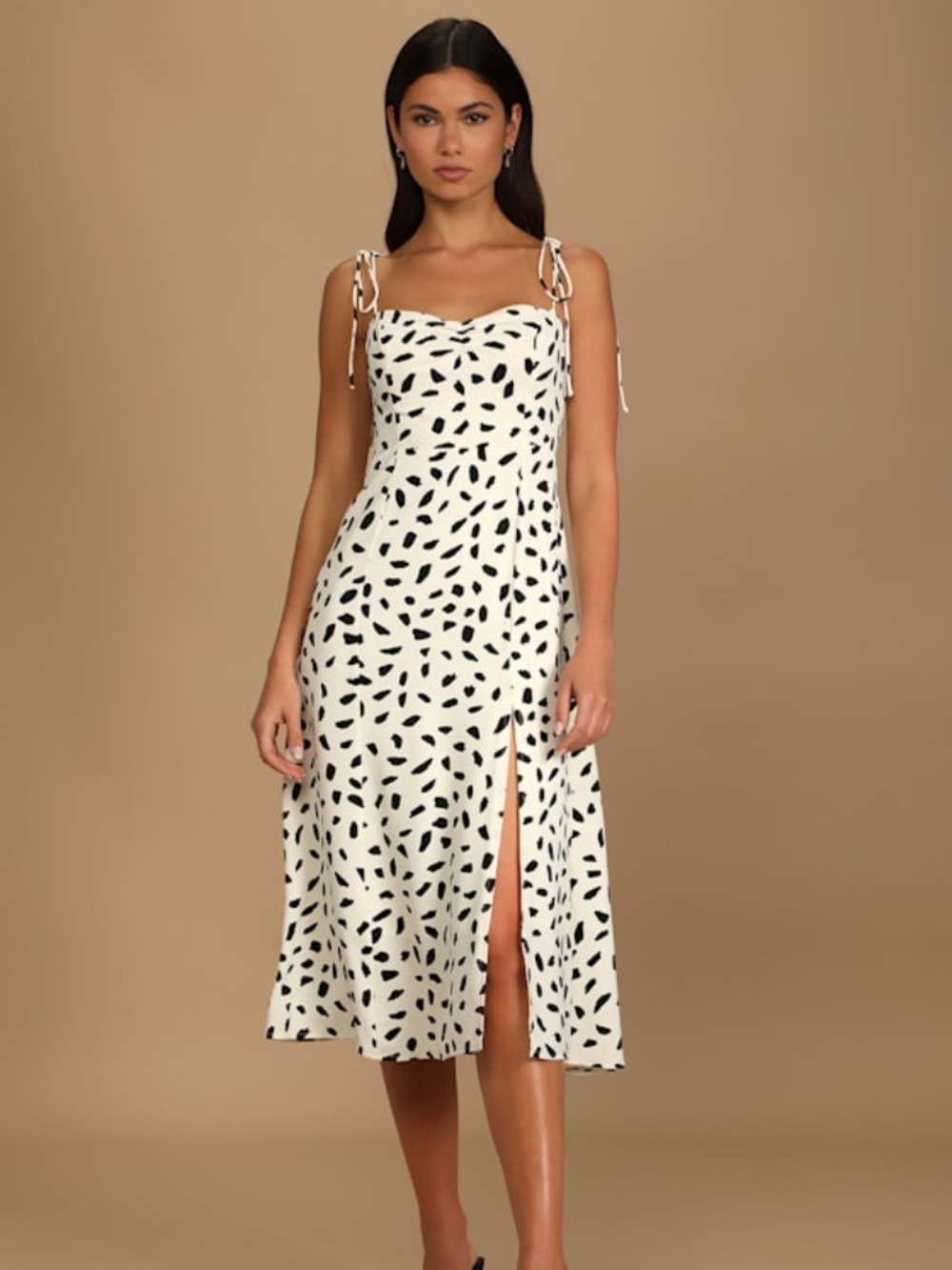Party In Paris White Print Tie-strap Midi Dress